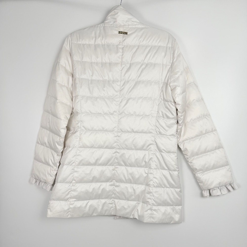Lilly Pulitzer Women's White Ruffle Down Preppy Soft Girl Puffer Jacket Size 2 - Picture 12 of 13